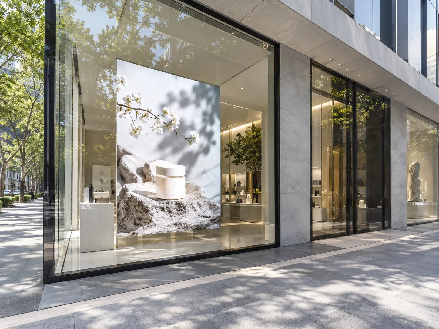 High-brightness window display in a commercial space